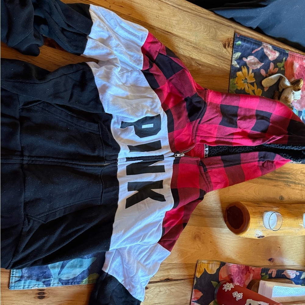 PINK Victoria's Secret Red and Black Plaid Hoodie